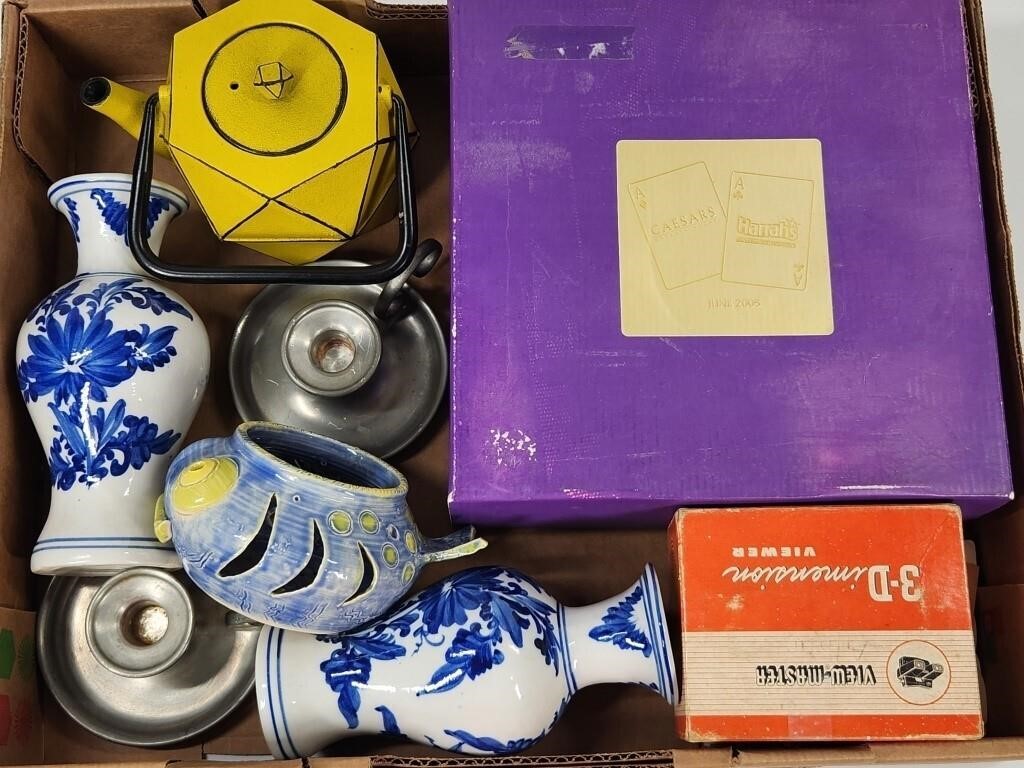 ASSORTED LOT OF GLASS, POTTERY, VIEWMASTERS