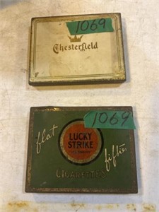 Chesterfield and Lucky Strike cigarette tins