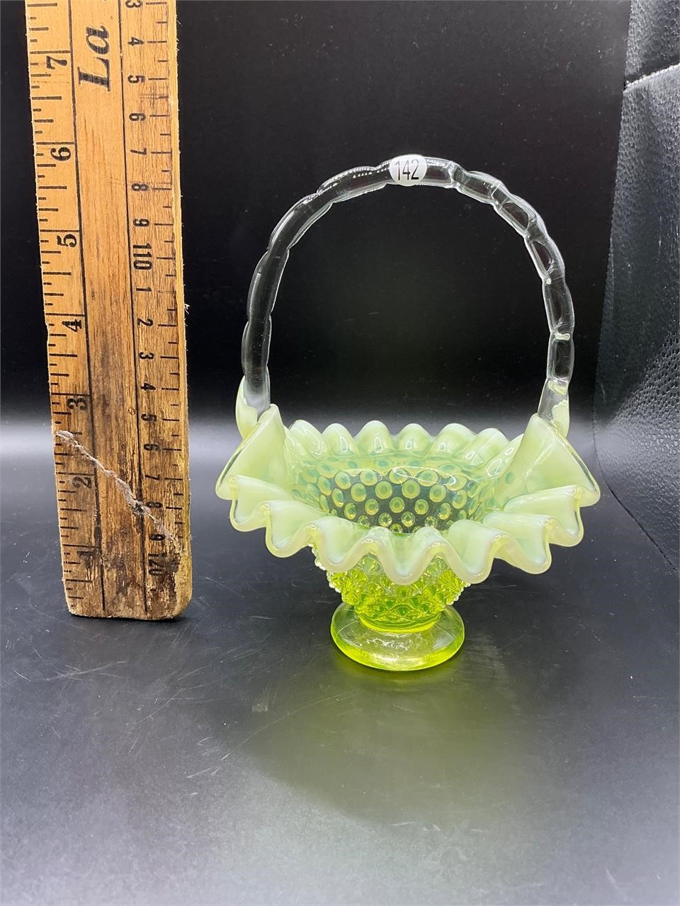 Hobnail Vaseline Fenton Basket