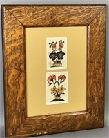 Framed pair of small ink & watercolor Fraktur