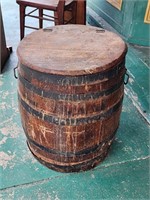 Early Wooden Banded Barrel with Lift Lid