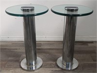 Pair of chrome & glass side tables