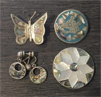 (4) Alpaca Mecican Abalone Jewelry Pieces