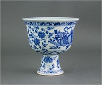 Chinese Blue and White Porcelain Stem Cup