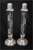 TALL LUCITE AND CHROME DECO CANDLE STICKS