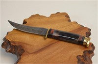 Damascus Steele Bowie Knife w/ Leather Sheath