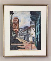 Street-view of a city oil painting