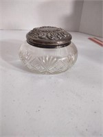 Vintage crystal powder box. Sterling silver lid.