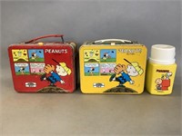 Pair of Peanuts Metal Lunch Boxes - One Thermos