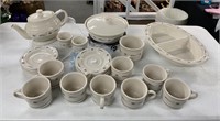 LONGABERGER pottery teapot, tea cups, serving