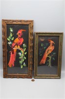Pr. Framed Feathercraft Art "Cardinals" Birds