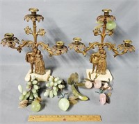 Pair of Girandole Candelabras & Stone Fruit