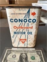 Vintage Conoco outboard motor oil advertising can
