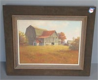 Signed Evelyn Raiter 1982 oil on canvas fall barn