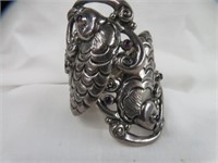 STERLING "FISH DRAGON" BANGLE W/ 6 STONES