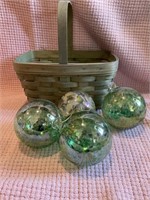 5"  Art Glass Glass Ornaments & Basket