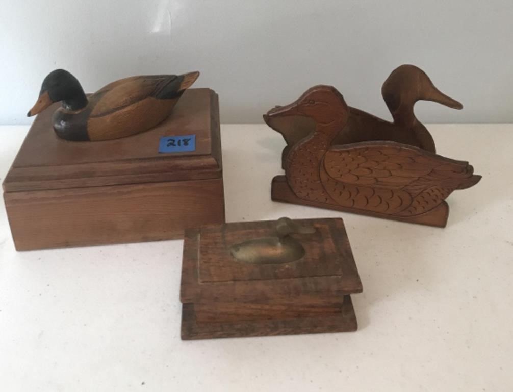 3 Wooden Duck Theme Boxes & Napkin Holders