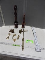 Brass finials and pieces,  drawer slides and triba