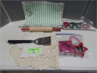 Placemats, table runners, rolling pin, cookie cutt