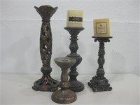 Four Assorted Candle Holders Tallest 15"