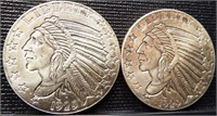 (2) 1929 Liberty 1/2 Troy oz .999 Silver Rounds