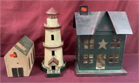 Heritage Mint Ceramic Light House, Wood Church &