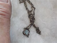 Sterling heart blue stone pendant necklace UP BR1