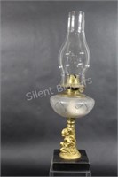 Kerosene Lamp with Brass Cherub & Frosted Glass