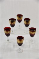 Ruby Red & Gold Rim Wine Stemware Glasses