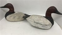 (2) white, black, maroon duck decoys, both have