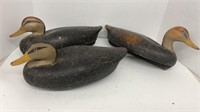 (3) wooden black duck decoys, (2) has damage and