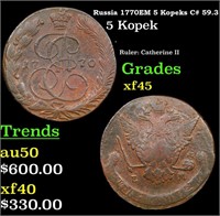 Russia 1770?? 5 Kopeks C# 59.3 Grades xf+ By SEGS