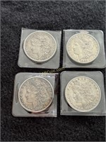 4- Morgan Silver Dollars 1881, 1882-O, 1896-O,