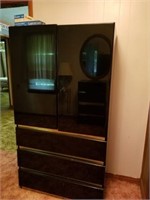 BLACK AND GOLD ARMOIRE -- 3 SHELF 2 DRAWER