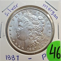 46 - 1887 "P" SILVER MORGAN DOLLAR