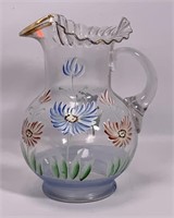 Water pitcher, hand decorated, applied handle,