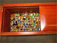VINTAGE WOODEN SLIDE BOX WITH MARBLES