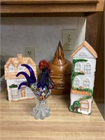 Cookie Jar, pasta jar and glass rooster