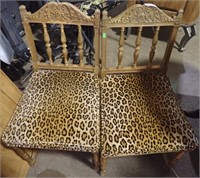 PAIR OF CARVED LEOPARD PRINT SEAT CHAIRS 30"