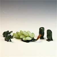 Vintage Jade grape sculpture, 2 mini stone owl scu