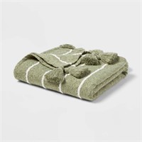 Tasseled Boucle Bed Throw Green Stripe