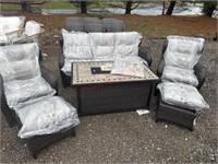 6pc new sunbrella  patio set with fire our table.