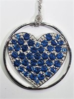 S.S. Heart Shaped Pendant w/Crystals
