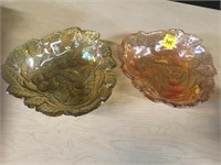 2 Light Amber Iridescent Berry Bowls 7"