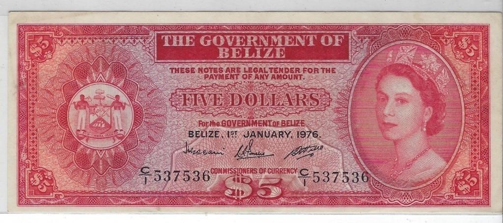 Belize,5 Dollars,1976,QEII,Fancy SN,XF+GIFT! BL54