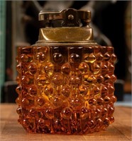 Vintage Tobacco Glass Hobnail Cube Lighter