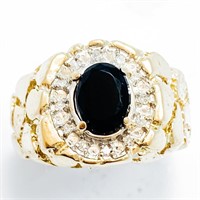 Onyx & Diamond 10k Gold Nugget Signet Ring