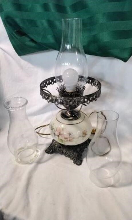 Vintage handpainted Milk glass lamp.