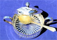 Silver plate lidded jam bowl  with glass insert