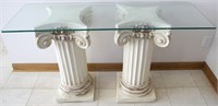 Glass Top w/ (2) Roman Column Ceramic Pillar Base